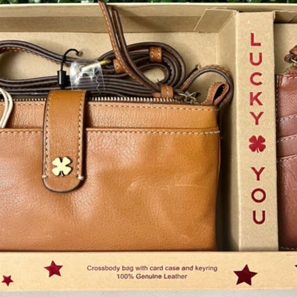 Lucky Brand Crossbody Gift Set: Leather Bag, Card Case, Keyring ~ Light Brown - Picture 5 of 5
